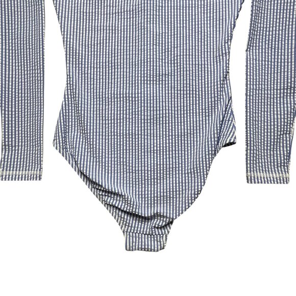 J.Crew Long Sleeve Striped Zip Rash Guard Swimsuit S Blue & White - Picture 8 of 9